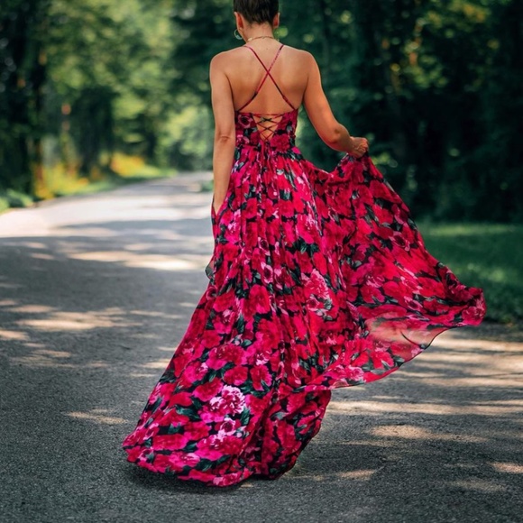 Betsy Adam - Pink Floral Maxi Dress - size 6 - Picture 2 of 6